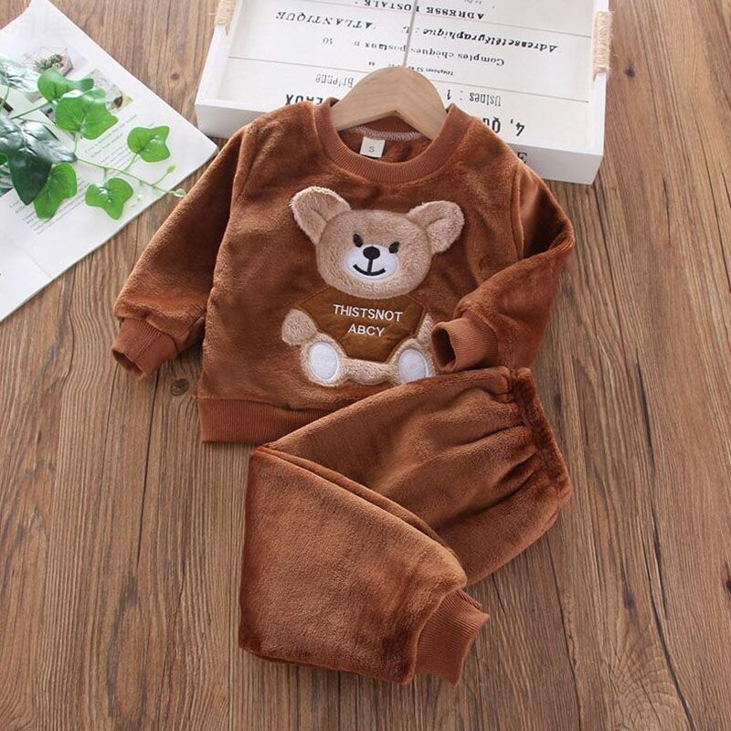 Baby Boys And Girls Clothing Set Tricken Fleece Children Hooded Outerwear Tops Pants 3PCS Outfits Kids Toddler Warm Costume Suit