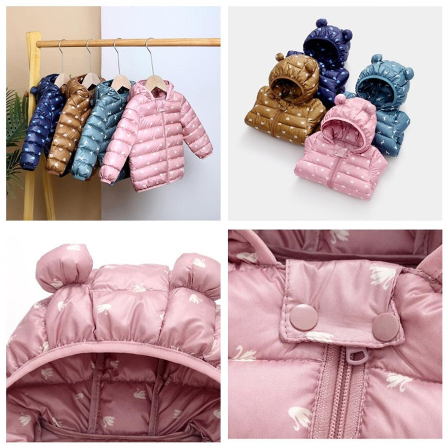 Cute Baby Girls Jacket Kids Boys Light Down Coats With Ear Hoodie Spring Girl Clothes Infant Children&#39;s Clothing For Boys Coat