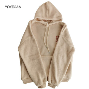 Women Fleece Hoodies Autumn Winter Warm Female Hoody Sweatshirts Letter Embroidery Ladies Girls Hoodie Hooded Casual Outerwear