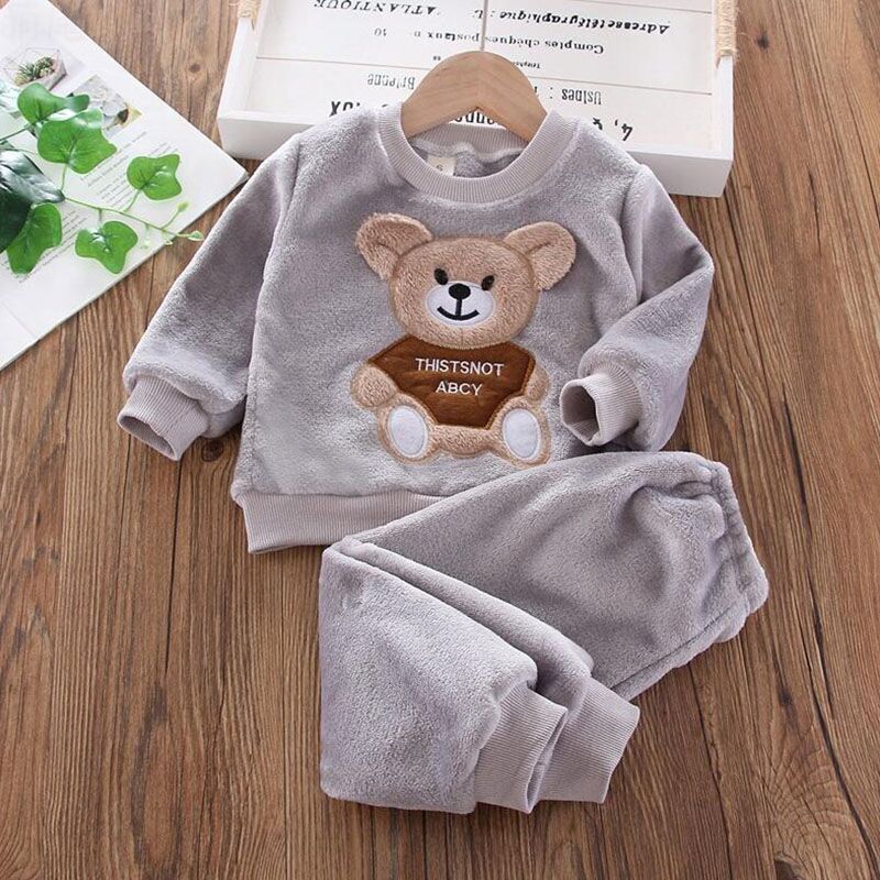 Baby Boys And Girls Clothing Set Tricken Fleece Children Hooded Outerwear Tops Pants 3PCS Outfits Kids Toddler Warm Costume Suit